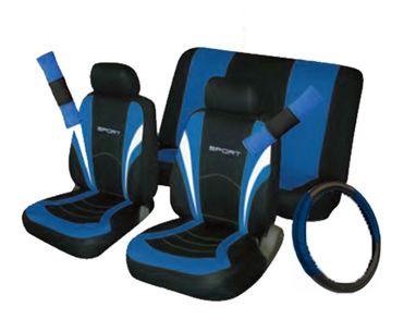 Car Seat, Steering Wheel & Seatbelt Cover Sport Full Set - Black/Blue
