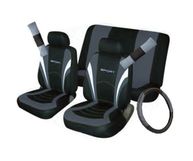 Car Seat, Steering Wheel & Seatbelt Cover Sport Full Set - Black/Grey