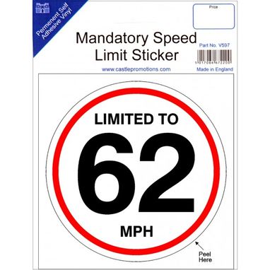 CASTLE PROMOTIONS Speed Limit Sticker - 62mph