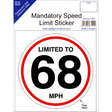 CASTLE PROMOTIONS Speed Limit Sticker - 68mph
