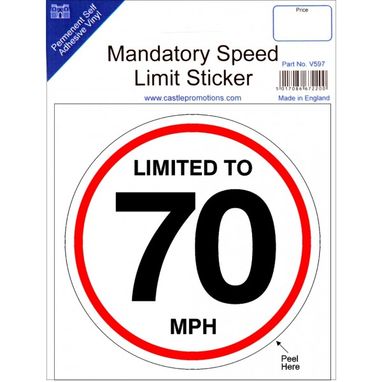 CASTLE PROMOTIONS Speed Limit Sticker - 70mph