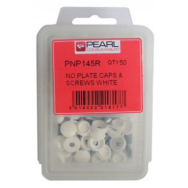 PEARL CONSUMABLES Number Plate Caps & Screws - White - Pack of 50