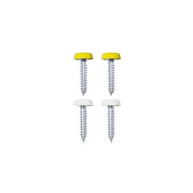 WOT-NOTS Number Plate Plastic Top Screws - White & Yellow - Pack Of 4