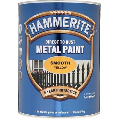 HAMMERITE Direct To Rust Metal Paint - Smooth Yellow - 5 Litre