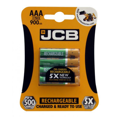 JCB Rechargeable AAA Batteries - 900mAh - Pack of 4