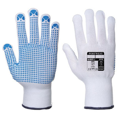 PORTWEST Nylon Polka Dot Gloves - White/Blue - X Large - Pack of 12