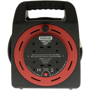 STATUS 4 Way Cassette Cable Reel - Red - 15m