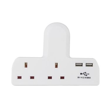 STATUS 2 Way Cable Free Socket with 2 USB Ports - White
