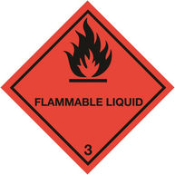 SIGNS & LABELS Class 3 Flammable Liquid Warning Diamond - Self Adhesive Vinyl - 100mm x 100mm