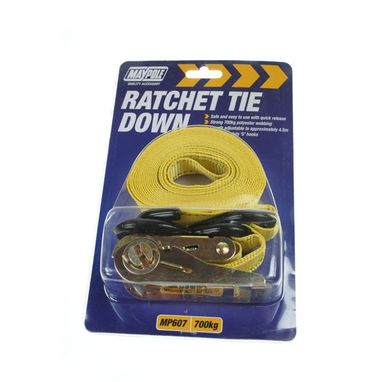 MAYPOLE Ratchet Tie Down Strap & Hooks - 4.5m x 25mm